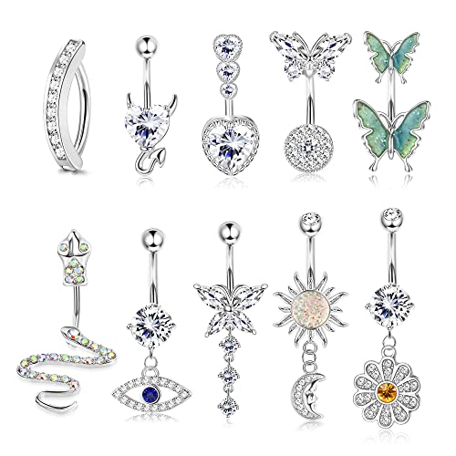 CASSIECA 14G Bauchnabelpiercing Clicker Bauchnabelring für Damen Chirurgenstahl Schlange Evil Eye Herz CZ Schmetterling Blume Bauchring Einfacher Umgekehrter Nabelring Bauchnabelpiercing Körperschmuck von CASSIECA