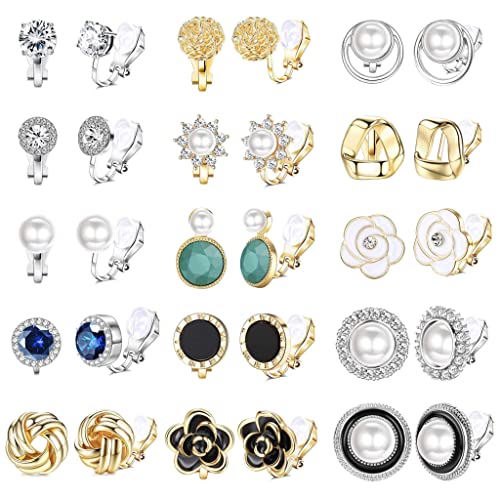 CASSIECA 15 Paar Clip Ohrringe für Damen Mädchen - Gold Silber Nicht Durchbohrt Klips Mit Kubischem Zirkon, Perlen, Blumen - Hypoallergen Hochzeit Set CASSIECA 15 Paar Clip Ohrringe für Damen Mädchen - Gold Silber Nicht Durchbohrt Klips Mit Kubischem Zirkon, Perlen, Blumen - Hypoallergen Hochzeit Set von CASSIECA