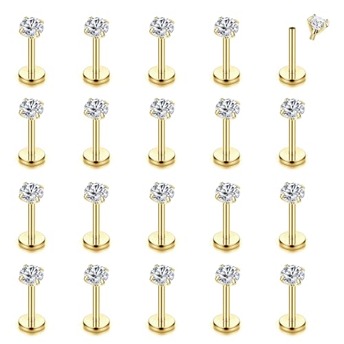 CASSIECA 16G 20er Set Helix Piercings - Silber & Gold - Chirurgenstahl - Ohr, Conch, Nasen, Tragus, Lippen & Labret Piercings - Studs 6/8/10mm für Frauen & Männer von CASSIECA