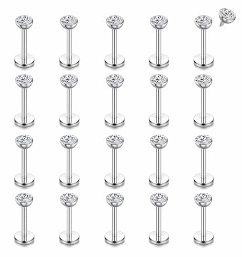 CASSIECA 16G 21Pcs Helix Piercings Chirurgenstahl Piercing Ohr Silber Piercing Ohr Conch Piercing Nasenpiercing Tragus Piercing Lippenpiercing Labret Piercing Studs 10mm für Frauen Männer von CASSIECA