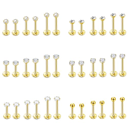 CASSIECA 16G 36Pcs Piercing Ohr Gold Helix Piercings Chirurgenstahl Piercing Ohr Conch Piercing Nasenpiercing Tragus Piercing Lippenpiercing Labret Piercing Studs 6/8/10mm für Frauen Männer CASSIECA 16G 36Pcs Piercing Ohr Gold Helix Piercings Chirurgenstahl Piercing Ohr Conch Piercing Nasenpiercing Tragus Piercing Lippenpiercing Labret Piercing Studs 6/8/10mm für Frauen Männer von CASSIECA