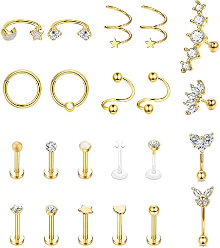 CASSIECA 16G Knorpel Ohrring Ohrstecker für Damen Herren Edelstahl Forward Helix Piercing Schmuck Lippenring Rook Daith Conch Tragus Ohrring Set. von CASSIECA