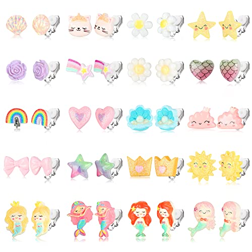 CASSIECA 20 Paare Clip On Ohrring Ohrclips für Mädchen Kinder Keine Durchbohrten Prinzessin Ohrringe Mädchen Geschenk Spielen Blume Herz Ohrringe Mädchen Verkleiden sich Schmuck von CASSIECA