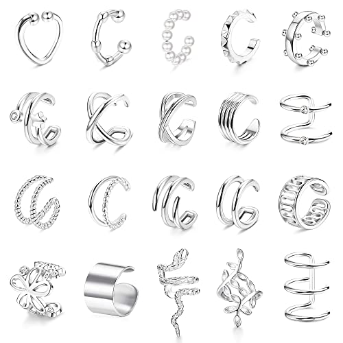 CASSIECA 20Pcs Ear Cuff Set Damen Ohrmanschette Ohrringe Helix Knorpel Clip auf Wickelohrring Fakepircings Ohr Cuffs Ohrklemme von CASSIECA