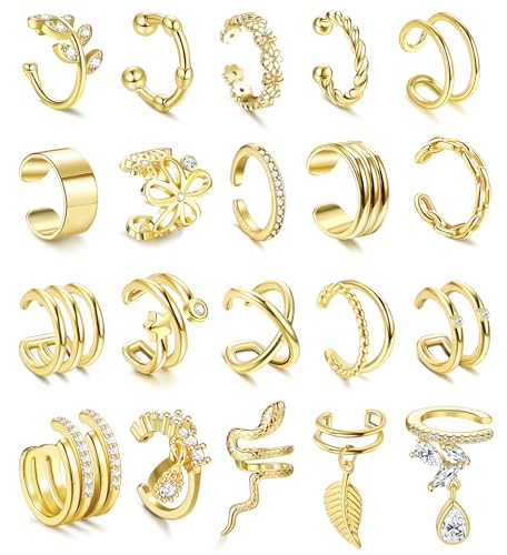 CASSIECA 20Pcs Ear Cuff Set Damen Ohrmanschette Ohrringe Earcuffs Set ohrmanschette Ohrringe Ohne Ohrloch Fake Ohrringe Ear Cuffs Gold von CASSIECA