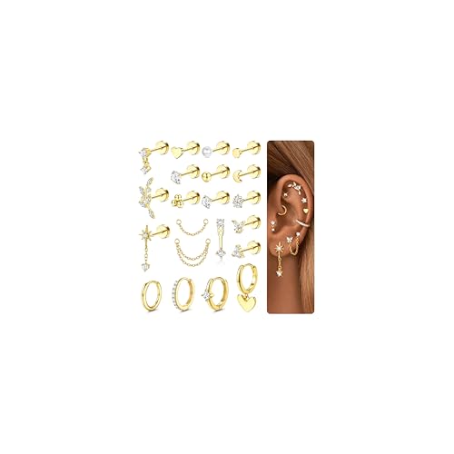 CASSIECA 21Pcs Piercing Ohr Chirurgenstahl Helix Piercings Gold CZ Blume Creolen Ohrstecker Ohrringe Set Damen Knorpel Ohrringe Tragus Conch Helix Piercing Ohr Gold Schmuck CASSIECA 21Pcs Piercing Ohr Chirurgenstahl Helix Piercings Gold CZ Blume Creolen Ohrstecker Ohrringe Set Damen Knorpel Ohrringe Tragus Conch Helix Piercing Ohr Gold Schmuck von CASSIECA