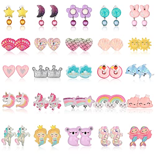 CASSIECA Clip On Ohrringe für Kinder - Keine Durchbohrten Prinzessin Ohrringe mit Blume und Herz Design - Mädchen Geschenk und Verkleiden Schmuck von CASSIECA