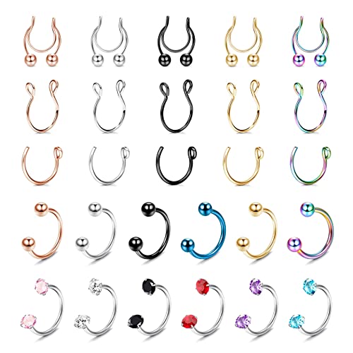 CASSIECA 27PCS Nase Hoop Ringe Fake Nose Ring für Frauen Chirurgenstahl Nase Ring Hoop Fake Nase Piercing Nase Schmuck Septum Piercing Nase Ring Set von CASSIECA