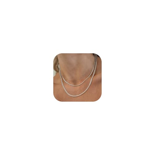 CASSIECA 2 Stück Kette Damen Silber Halskette Layerd Cubankette Halskette Verstellbare Stapelbare Damenschmuck für Frauen Mädchen von CASSIECA