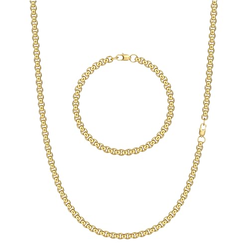 CASSIECA 2Pcs Ketten für Herren Schwarz Kette Herren Seilkette Edelstahl Mann Halskette und Armband Set Schmuck Herren Geburtstag Weihnachten von CASSIECA