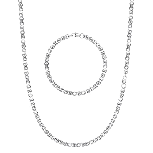 CASSIECA 2Pcs Ketten für Herren Silber Kette Herren Seilkette Edelstahl Mann Halskette und Armband Set Schmuck Herren Geburtstag Weihnachten Vatertag Geschenke von CASSIECA