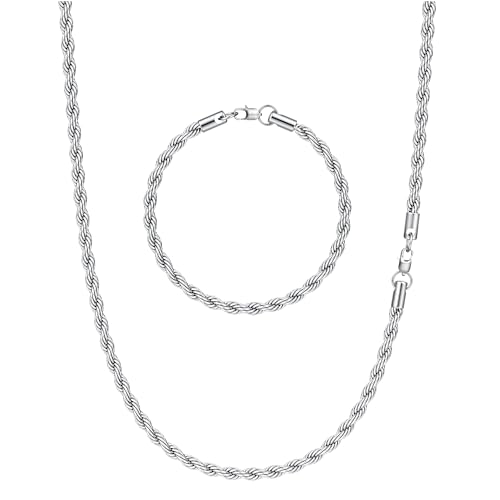 CASSIECA 2Pcs Ketten für Herren Silber Kette Herren Perlenkette Edelstahl Mann Halskette und Armband Set Schmuck Herren Geburtstag Weihnachten von CASSIECA