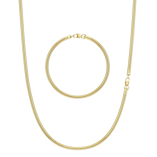 CASSIECA 2Pcs Ketten für Herren Schwarz Kette Herren Schlangenkette Edelstahl Mann Halskette und Armband Set Schmuck Herren Geburtstag Weihnachten von CASSIECA