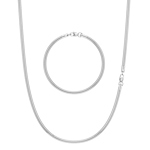CASSIECA 2Pcs Ketten für Herren Silber Kette Herren Schlangenkette Edelstahl Mann Halskette und Armband Set Schmuck Herren Geburtstag Weihnachten von CASSIECA