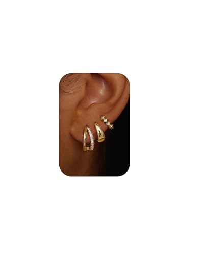 CASSIECA 3 Paar Ohrringe Gold Set für Damen 14K Vergoldet Ohrringe Creolen Chunky Stapelbar Hypoallergen Ohrringe Goldene Ohrringe Leichte Kleine Creolen für Mädchen CASSIECA 3 Paar Ohrringe Gold Set für Damen 14K Vergoldet Ohrringe Creolen Chunky Stapelbar Hypoallergen Ohrringe Goldene Ohrringe Leichte Kleine Creolen für Mädchen von CASSIECA