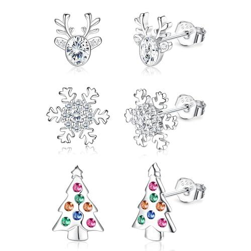 CASSIECA 3 Paare Weihnachten Ohrringe 925 Silber für Damen Mädchen Hypoallergen Ohrstecker Weihnachten Set Weihnachtsmann Schneeflocke Weihnachtsbaum Ohrringe Weihnachtsschmuck (Geschenk Box) CASSIECA 3 Paare Weihnachten Ohrringe 925 Silber für Damen Mädchen Hypoallergen Ohrstecker Weihnachten Set Weihnachtsmann Schneeflocke Weihnachtsbaum Ohrringe Weihnachtsschmuck (Geschenk Box) von CASSIECA
