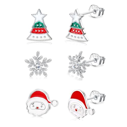CASSIECA 3 Paare Weihnachten Ohrringe für Damen Mädchen Hypoallergen Ohrstecker Weihnachten Set 925 Silber Weihnachtsmann Schneeflocke Weihnachtsbaum Ohrringe Weihnachtsschmuck (Geschenk Box) CASSIECA 3 Paare Weihnachten Ohrringe für Damen Mädchen Hypoallergen Ohrstecker Weihnachten Set 925 Silber Weihnachtsmann Schneeflocke Weihnachtsbaum Ohrringe Weihnachtsschmuck (Geschenk Box) von CASSIECA