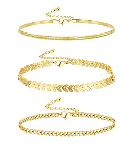 CASSIECA 3 Stück Strand Knöchel Ketten Armbänder Fusskettchen 14k Gold Klassische Fußkette Verstellbare Fuß Schmuck Set Fußkettchen für Damen Mädchen von CASSIECA