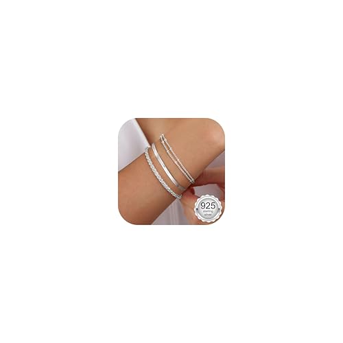 CASSIECA 3Pcs Armband Damen 925 Sterling Silber Armbänder Silver Armband Set Verstellbare Stapelbare Kettenarmband für Damen Mädchen Stil 1 CASSIECA 3Pcs Armband Damen 925 Sterling Silber Armbänder Silver Armband Set Verstellbare Stapelbare Kettenarmband für Damen Mädchen Stil 1 von CASSIECA