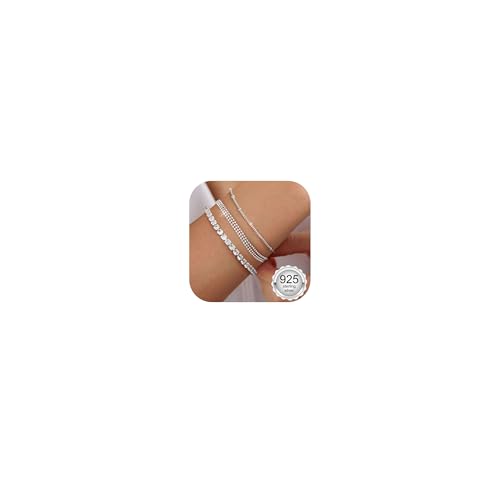 CASSIECA 3Pcs Armband Damen 925 Sterling Silber Armbänder Silver 925 Tennis Perlen Armband Set Verstellbare Stapelbare Kettenarmband Schmuck für Damen Mädchen CASSIECA 3Pcs Armband Damen 925 Sterling Silber Armbänder Silver 925 Tennis Perlen Armband Set Verstellbare Stapelbare Kettenarmband Schmuck für Damen Mädchen von CASSIECA