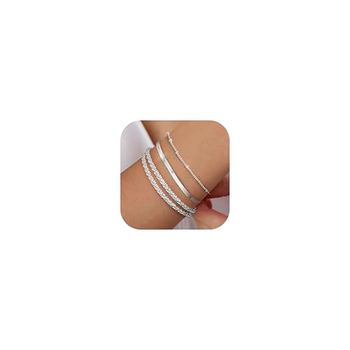 CASSIECA 3Pcs Armband Damen 925 Sterling Silber Armbänder Silver 925 Fischgräten Layered-Pieces Armband Set Verstellbare Stapelbare Kettenarmband Schmuck für Damen Mädchen CASSIECA 3Pcs Armband Damen 925 Sterling Silber Armbänder Silver 925 Fischgräten Layered-Pieces Armband Set Verstellbare Stapelbare Kettenarmband Schmuck für Damen Mädchen von CASSIECA