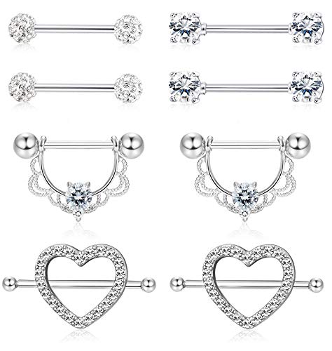 CASSIECA 4 Paar 14G Nippelpiercing Chirurgenstahl Rosa Brustwarzenpiercing Zungenpiercing Edelstahl Nippel Piercing Schmetterling Herz Barbell Piercing Körperschmuck Set für Frauen Mädchen von CASSIECA