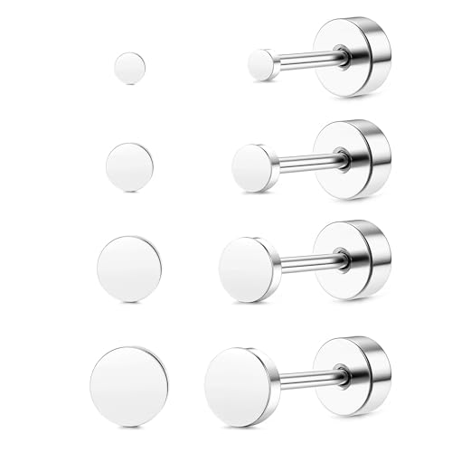 CASSIECA 4 Paar G23 Titan Ohrringe für Damen Herren Hypoallergen Ohrringe Medizinische Ohrstecker Runden Helix Piercings Silber Titan Ohrringe 2/3/4/5mm von CASSIECA