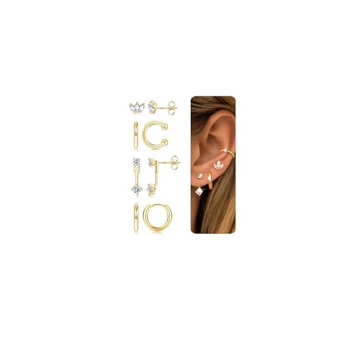 CASSIECA 4 Paar Gold Ohrringe für Damen 14K Vergoldet Ohrstecker Ohrringe Set Hypoallergen Sterling Silber Ohrringe Stapelbar für Mehrere Piercings Frauen Schmuck Geschenke für Geburtstag Weihnachten CASSIECA 4 Paar Gold Ohrringe für Damen 14K Vergoldet Ohrstecker Ohrringe Set Hypoallergen Sterling Silber Ohrringe Stapelbar für Mehrere Piercings Frauen Schmuck Geschenke für Geburtstag Weihnachten von CASSIECA
