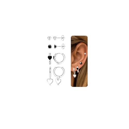 CASSIECA 4 Paar Sterling Silber Ohrringe für Damen Silber 925 Ohrstecker Ohrringe Set Hypoallergen Silber Ohrringe Stapelbar für Mehrere Piercings Frauen Geschenke für Geburtstag Weihnachten von CASSIECA