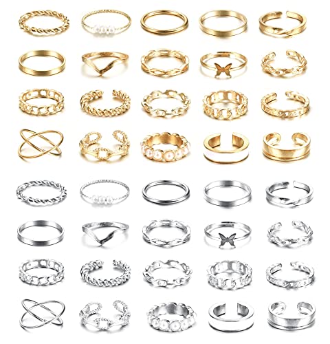 CASSIECA 40PCS Vintage Gold Knuckle Ringe Set Boho Schmetterlings Schlange Stapelbare Fingerringe für Frauen und Mädchen Silberne Midi Ringe CASSIECA 40PCS Vintage Gold Knuckle Ringe Set Boho Schmetterlings Schlange Stapelbare Fingerringe für Frauen und Mädchen Silberne Midi Ringe von CASSIECA