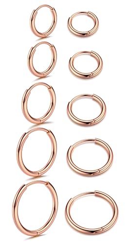 CASSIECA 5 Paar Ohrringe für Frauen Männer Piercings Gold Rosa 8mm/10mm/12mm/14mm/16mm von CASSIECA