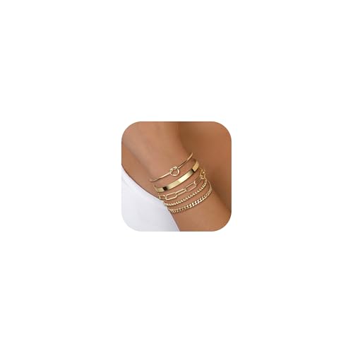 CASSIECA 5 Stück Armband Damen Gold Armreif 14 Karat Vergoldet Stapelarmbänder Perlen Büroklammer Ketten Armbänder Verstellbare Armband Set Wasserdichter Gold Schmuck für Damen CASSIECA 5 Stück Armband Damen Gold Armreif 14 Karat Vergoldet Stapelarmbänder Perlen Büroklammer Ketten Armbänder Verstellbare Armband Set Wasserdichter Gold Schmuck für Damen von CASSIECA