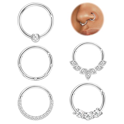 CASSIECA 5 Stück 16 G Nasenpiercing Ringe für Frauen Männer Daith Piercing Tragus Chirurgenstahl Fake Nasenpiercing Ring Nasenpiercing Septum Piercing Knorpel Ohrring Piercing Schmuck, Edelstahl, von CASSIECA