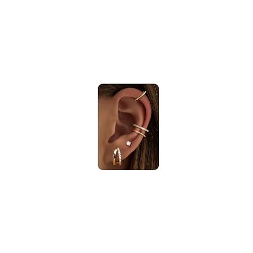 CASSIECA 5 Paar Gold Ohrringe Damen Hypoallergene Medizinische Ohrstecker Creolen Gold Ear Cuff Ohrclips Chirurgenstahl Ohrringe Set für Damen Conch Helix Tragus Piercing Ohr Schmuck CASSIECA 5 Paar Gold Ohrringe Damen Hypoallergene Medizinische Ohrstecker Creolen Gold Ear Cuff Ohrclips Chirurgenstahl Ohrringe Set für Damen Conch Helix Tragus Piercing Ohr Schmuck von CASSIECA