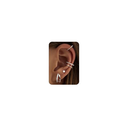 CASSIECA 5 Paar Ohrringe Damen Silber Hypoallergene Creolen Silber Medizinische Ohrstecker Ear Cuff Ohrclips Chirurgenstahl Ohrringe Set für Damen Conch Helix Tragus Piercing Ohr Schmuck CASSIECA 5 Paar Ohrringe Damen Silber Hypoallergene Creolen Silber Medizinische Ohrstecker Ear Cuff Ohrclips Chirurgenstahl Ohrringe Set für Damen Conch Helix Tragus Piercing Ohr Schmuck von CASSIECA
