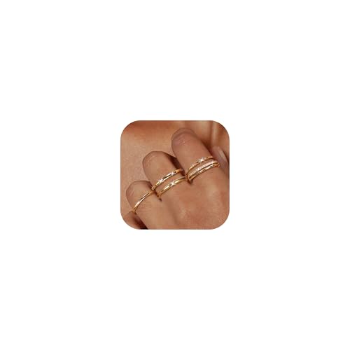 CASSIECA 5 Stück Gold Ringe für Frauen, Ringe Damen Gold Stack Ring Set mit Kubischer Zirkon Daumen Ring Fingerring Verlobung Versprechen Silberring Schmuck für Freundin Frau Mom Ringgröße 59 von CASSIECA
