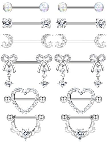 CASSIECA 6 Paar 14G Nippelpiercing Chirurgenstahl Damen Brustwarzenpiercing Herz Nippel Ringe Mond SchmetterlingBogen Nippel Bars mit Silber CZ-Anhänger Barbell Piercing Körperschmuck CASSIECA 6 Paar 14G Nippelpiercing Chirurgenstahl Damen Brustwarzenpiercing Herz Nippel Ringe Mond SchmetterlingBogen Nippel Bars mit Silber CZ-Anhänger Barbell Piercing Körperschmuck von CASSIECA
