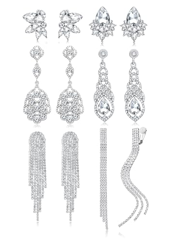 CASSIECA 6 Paare Clip Ohrringe für Damen Clip Ohrringe Silber Hängend Strass Quaste Non-piercing Ohrringe für Bräute Brautjungfern Brillant Diamant Ohrringe Baumeln Clip Non Pierced Schmuck Stil 2 CASSIECA 6 Paare Clip Ohrringe für Damen Clip Ohrringe Silber Hängend Strass Quaste Non-piercing Ohrringe für Bräute Brautjungfern Brillant Diamant Ohrringe Baumeln Clip Non Pierced Schmuck Stil 2 von CASSIECA