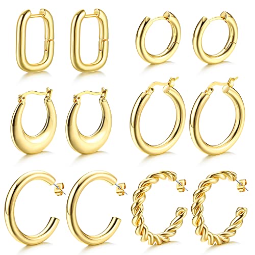 CASSIECA 6 Paare Gold Chunky Creolen Set für Damen Frauen Dick Offen Twisted Huggie Hoop Schmuck von CASSIECA