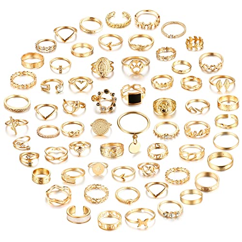 CASSIECA 64 PCS Vintage Gold Knuckle Ringe Set Boho Schmetterlings Schlange Stapelbare Fingerringe für Frauen und Mädchen Silberne Midi Ringe CASSIECA 64 PCS Vintage Gold Knuckle Ringe Set Boho Schmetterlings Schlange Stapelbare Fingerringe für Frauen und Mädchen Silberne Midi Ringe von CASSIECA