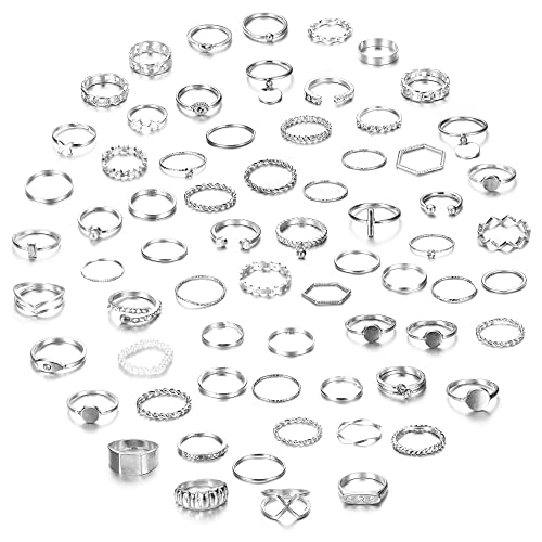 CASSIECA 68 Stück Vintage Silber Knuckle Rings Set für Frauen Mädchen Böhmische Stapelbare Gemeinsame Finger Ringe Retro Kristall Stapel Midi Ringe Pack Modeschmuck Geschenk von CASSIECA