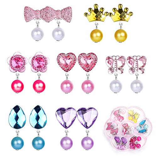 CASSIECA 20-30 Paare Clip On Ohrring Ohrclips für Mädchen Kinder Keine Durchbohrten Prinzessin Ohrringe Mädchen Geschenk Spielen Blume Herz Ohrringe Mädchen Verkleiden sich Schmuck von CASSIECA