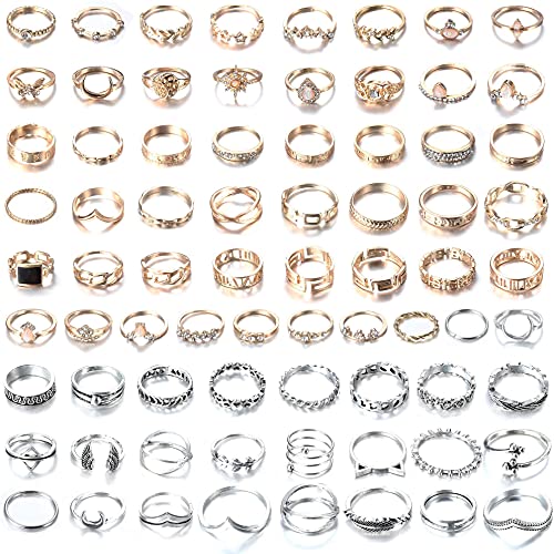 CASSIECA 74 STÜCKE Vintage Knuckle Ringe für Frauen Mädchen Gold/Silber Stapelbar Midi Ringe Sets Böhmischer Modeschmuck Geschenk von CASSIECA