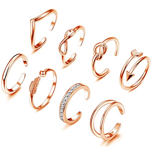 CASSIECA 8 Stücke Silber Offene Ringe Set Verstellbare Finger Ringe Offene Knoten Ringe Verschiedene Stapelbare Gelenkschwanz Ringe Schmuck Ringe für Damen Mädchen von CASSIECA