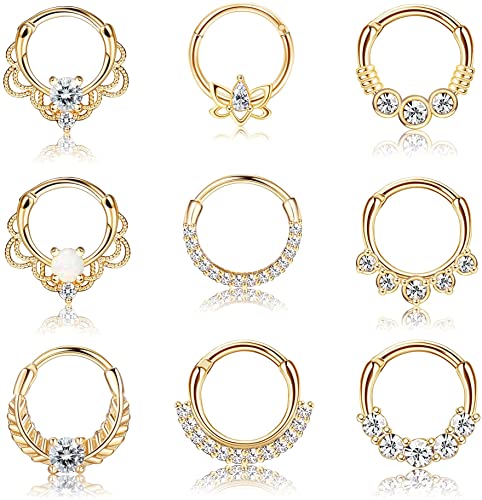 CASSIECA 9 PCS 16G Nasenpiercing Ring Nasenring Hoop Piercing Set für Frauen Männer Daith Ohrringe Nasenpiercing Chirurgenstahl Septum Clicker Ring Knorpel Helix Tragus Piercing Nase Piercing Schmuck von CASSIECA