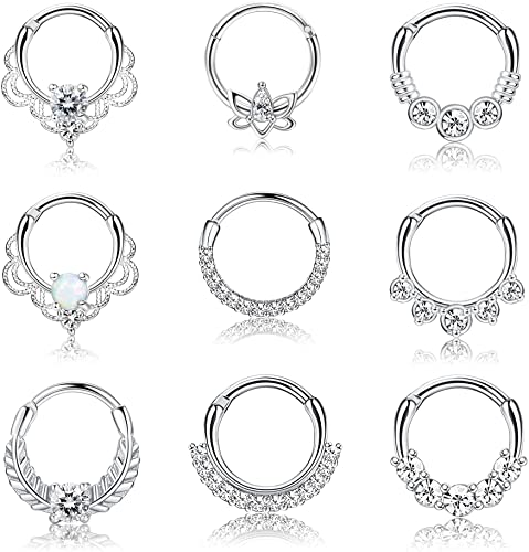 CASSIECA 9 PCS 16G Nasenpiercing Ring Nasenring Hoop Piercing Set für Frauen Männer Daith Ohrringe Nasenpiercing Chirurgenstahl Septum Clicker Ring Knorpel Helix Tragus Piercing Nase Piercing Schmuck von CASSIECA