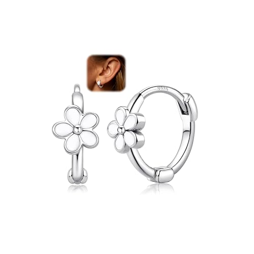 CASSIECA 925 Sterling Silber Creolen Ohrringe für Damen Mädchen Gänseblümchen Blumen Ohrringe Minimalistische kleine Huggie Ohrringe von CASSIECA