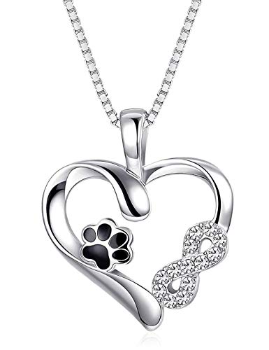 CASSIECA 925 Sterling Silber Herz Halskette Tier Pfotenabdruck für Damen Mädchen Anhänger Halskette Unendlichkeit Kristalle Charme Halskette Weihnachten Geschenk Valentinstag von CASSIECA