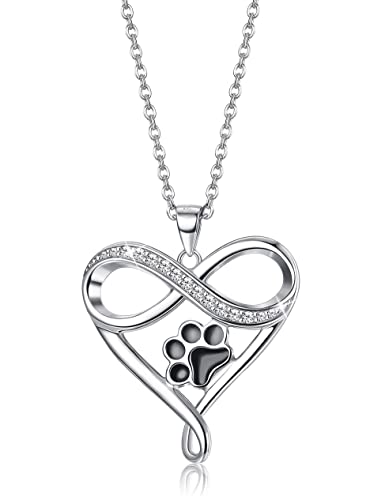 CASSIECA 925 Sterling Silber Herz Halskette Tier Welpe Hund Katze Haustier Pfote Druckenfür Damen Mädchen Anhänger Halskette Unendlichkeit Kristalle Charme Halskette Weihnachten Geschenk Valentinstag von CASSIECA