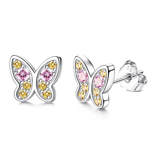 CASSIECA 925 Sterling Silber Kleine Ohrstecker Schmetterling Zirkonia Mädchen Ohrringe Für Naturliebende Kinder Ohrringe Ideal für Kleinkinder Junge Mädchen Teenager Entzückender Auffälliger Schmuck von CASSIECA